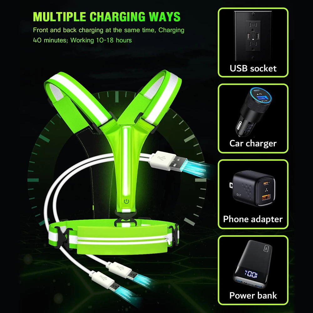 LED Reflective Running Vest USB Charging