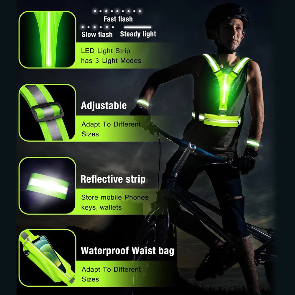 LED Reflective Running Vest USB Charging
